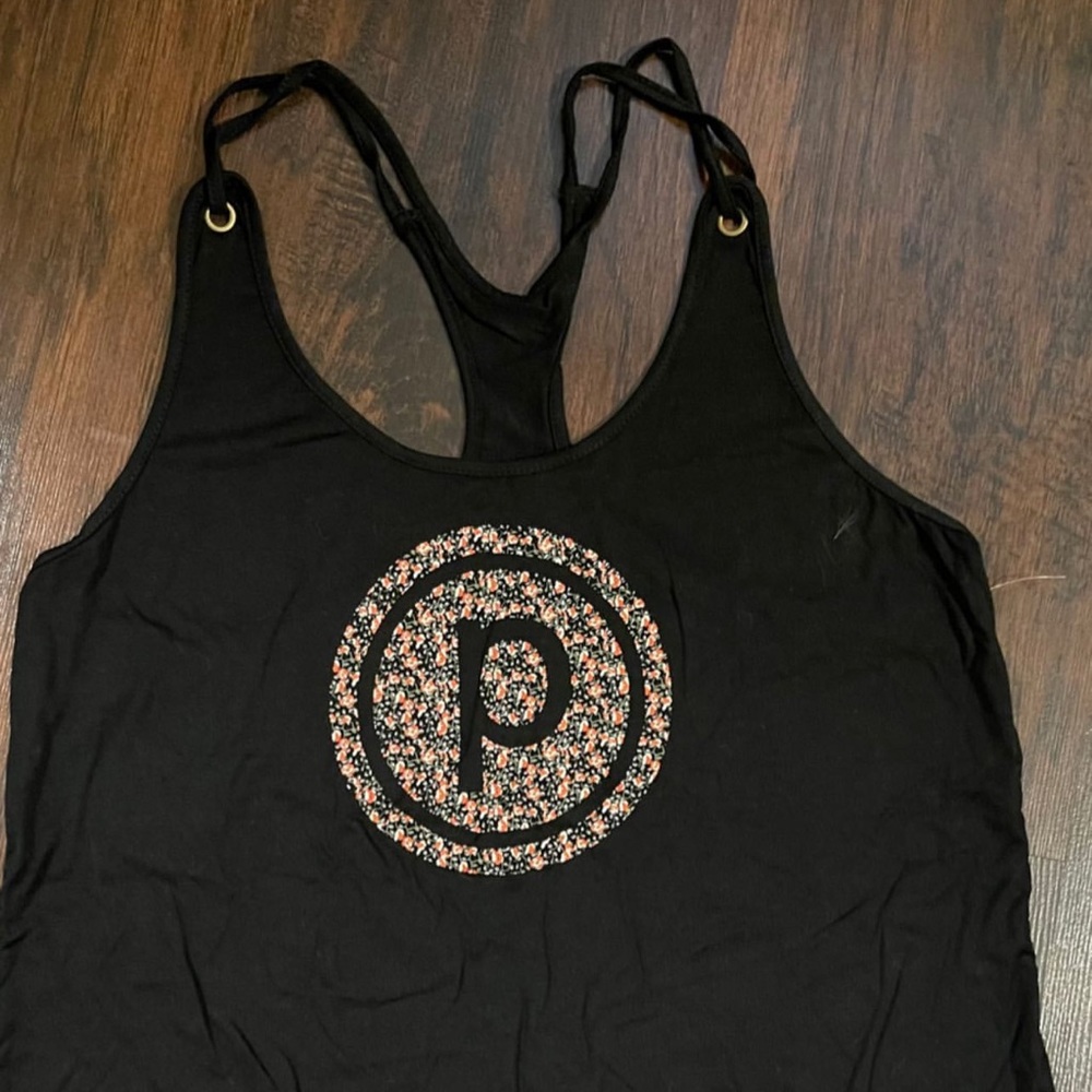 Black Floral Logo Racerback Tank Top